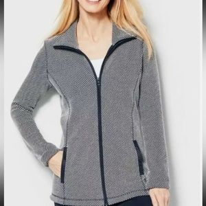 T by Talbot Womens L Jacket shirt textured Navy white Pockets Zip Up Knit Light